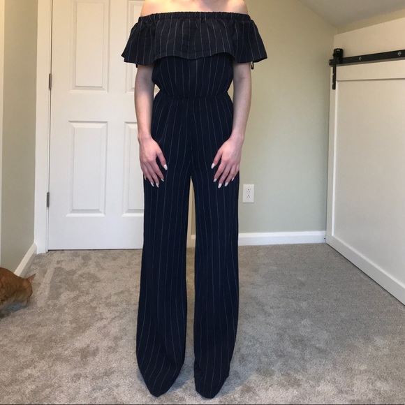 NWT Navy Blue/White off shoulder jumpsuit small - Picture 2 of 8
